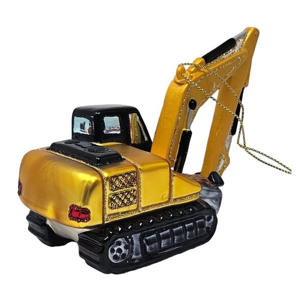 Excavator Construction Heavy Equipment Glass Christmas Ornament - Picture 2 of 3